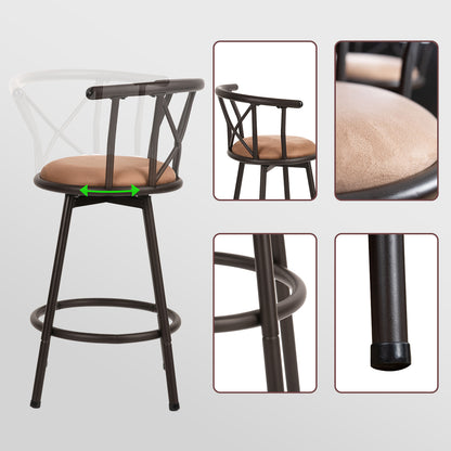Barstoelen – Barstoelen Met Rugleuning – Keukenstoelen – Barkrukken – Draaistoelen – 63 cm Zithoogte – 360° Draaibaar Met Voetsteun