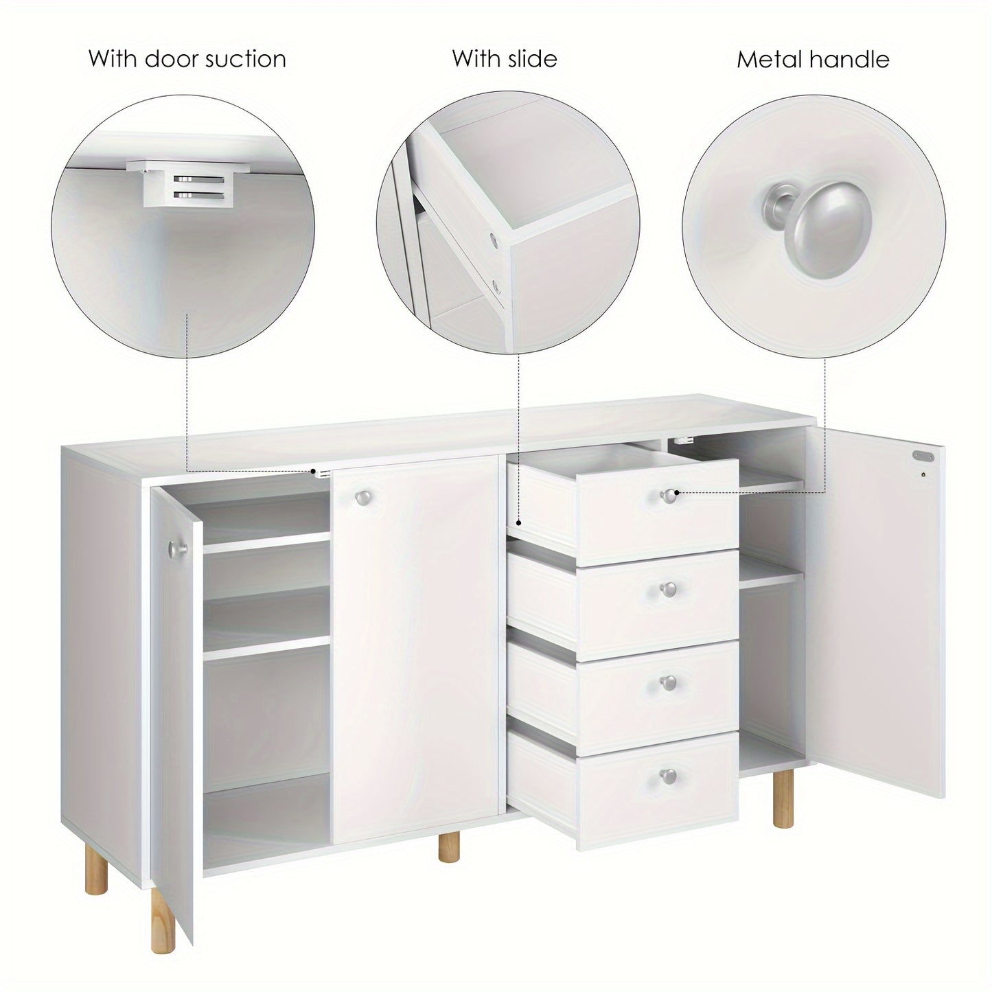 Kast – Dressoir – Opbergkast – Ladekast – Kabinet – Wit Hout – Ruime Opbergruimte – Stevig & Duurzaam Design