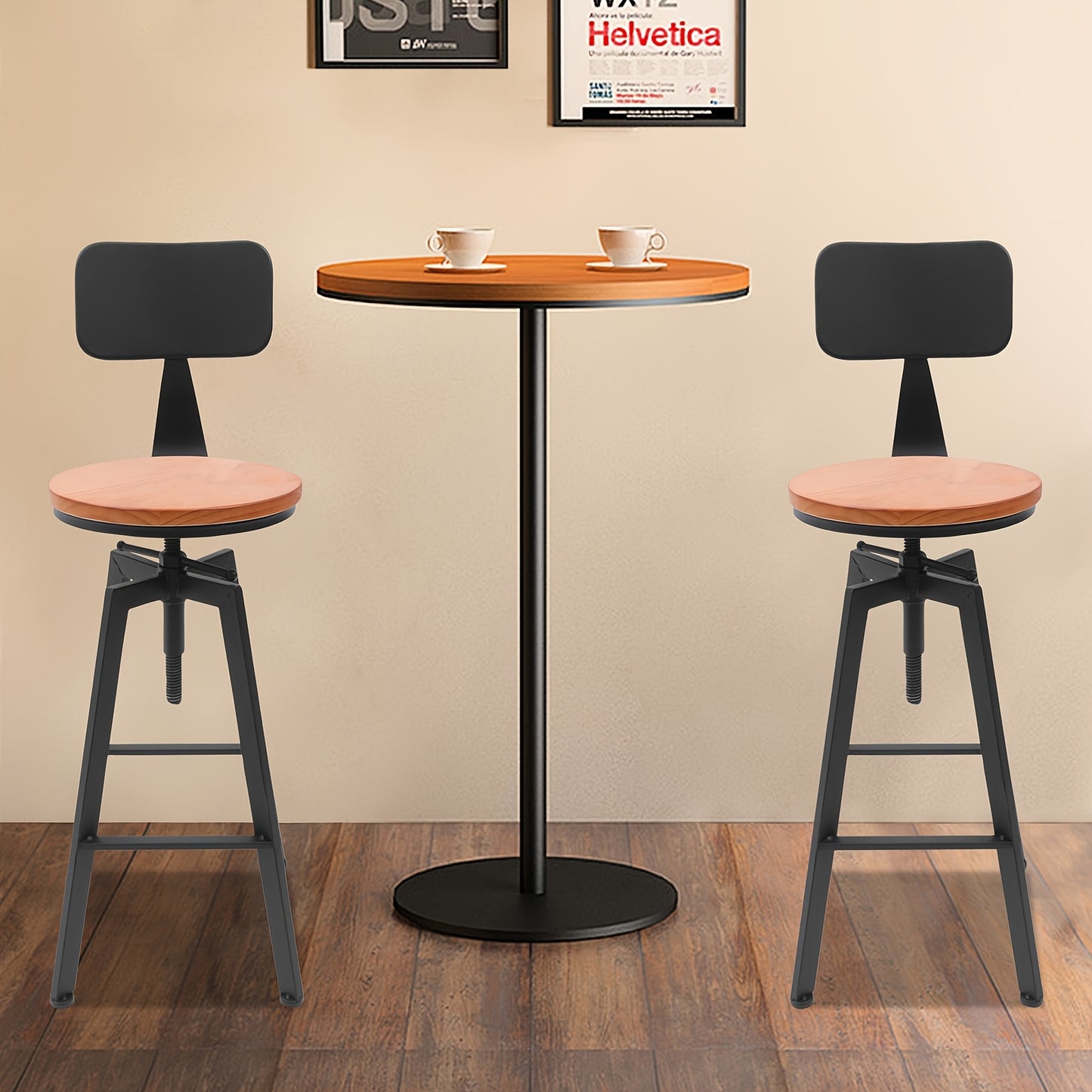Barstoelen – Barkrukken – Keukenstoelen – Krukken – Barzitjes – Verstelbare Hoogte – 360° Draaibaar – Zwart Hout Metaal – Set Van 2