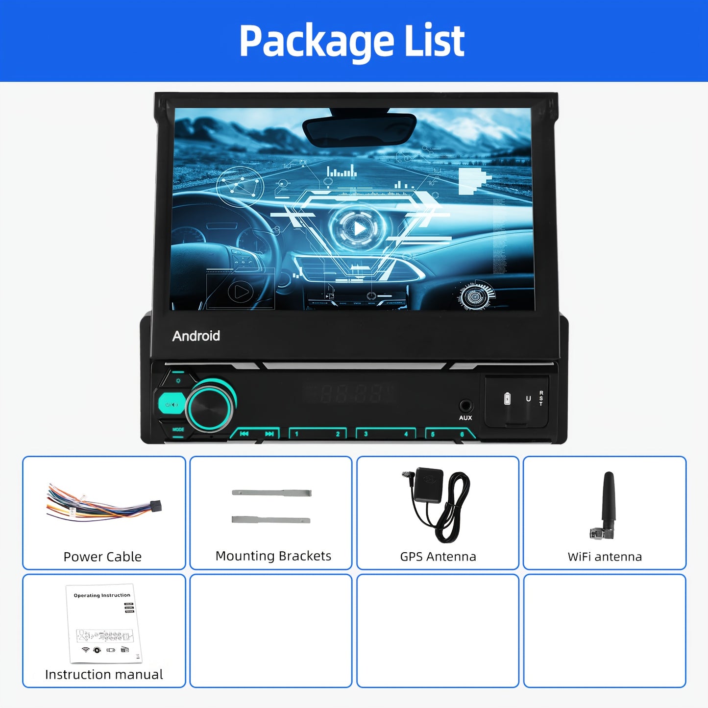 Autoradio – Car Stereo – Multimedia Speler – Inbouwradio – Autoradio 1 DIN – 7 Inch Flip-Out Touchscreen – Draadloze CarPlay & Android Auto