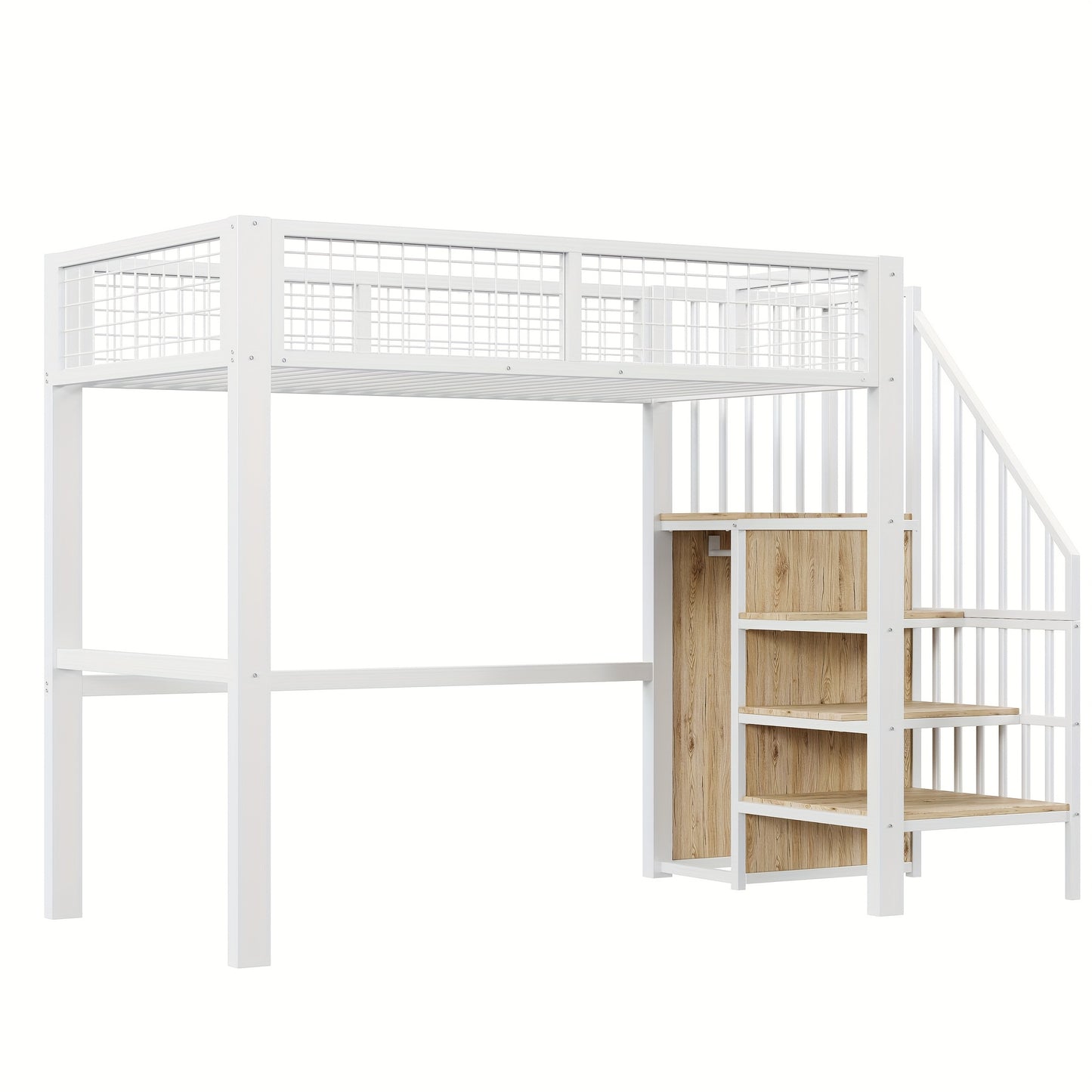 90*200 Loft Bed With Ladder With Iron And Storage Shelves