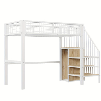 90*200 Loft Bed With Ladder With Iron And Storage Shelves