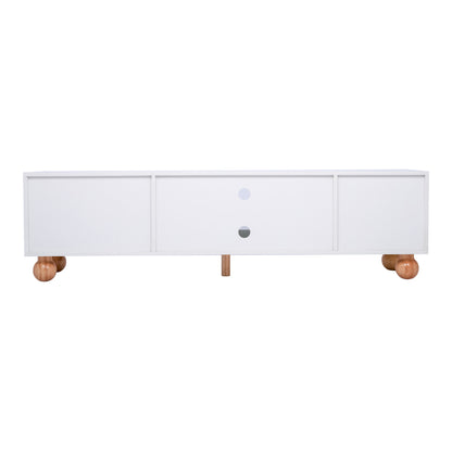 Modern TV Stand Media Console with Sliding Glass Doors & Open Arched Shelves - Heavy-Duty Metal Construction, Golden-Toned Legs - Living Room Furniture Centerpiece for Flat-Screen TVs - Easy Assembly Required