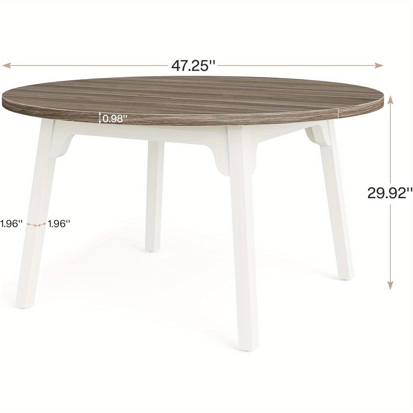 Eettafel – Ronde Tafel – Keukentafel – Tafeltje – Eetkamertafel – Industrieel Design – Massief Houten Poten – 120 cm Diameter – Ruimtebesparend – Wit-Grijs Licht Hout