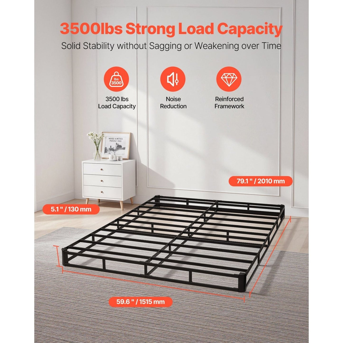 Boxspring Frame – Bedbodem Frame – Matras Ondersteuning – Bed Frame Queen Size – Stevig Metalen Frame – 79,1 x 59,6 cm – Afneembare Stoffen Hoes