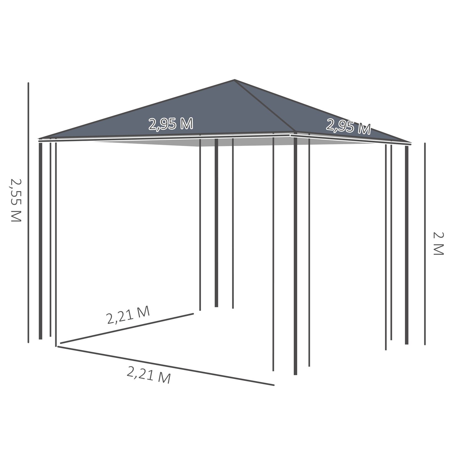 Tuinpaviljoen – Partytent – Pergola – Prieel – Tuintent – Stalen Frame – Waterafstotend Polyester Dak – 2,95 x 2,95 m – Ventilatieopeningen