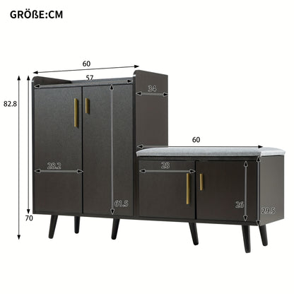 Schoenenbank – Schoenenkast – Schoenopberger – Halbank – Schoenenrek – Zwart – Hardhouten Materialen – 4 Deuren Met Opbergruimte