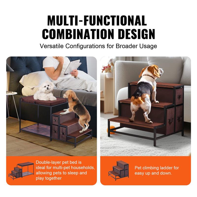 Multi-Functional Pet Bunk Bed with Window Seat, Dog Stairs & Sofa Bed - Sturdy Wood Furniture Suitable for Medium Dogs, Space-Saving Dog with Bunk Bed & Steps