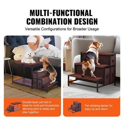 Multi-Functional Pet Bunk Bed with Window Seat, Dog Stairs & Sofa Bed - Sturdy Wood Furniture Suitable for Medium Dogs, Space-Saving Dog with Bunk Bed & Steps