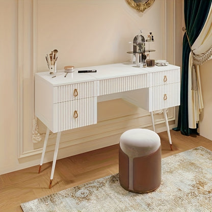 Kaptafel – Make-up tafel – Dressoir – Toiletmeubel – Schminktafel – Wit bamboe – Ruime opbergruimte – Verborgen spiegel