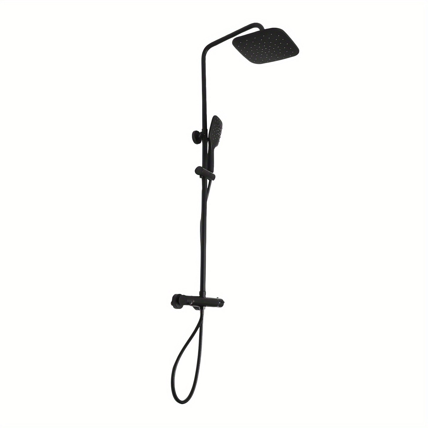 Douche Mengkraan – Douchekraan – Doucheset – Regendouche – Handdouche – Thermostatische Temperatuurregeling – Verstelbare Doucherail 75-122 cm – Mat Zwart