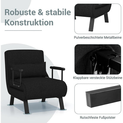 4-in-1 recliner chair, sofa bed with bed function, folding chair with 6-position adjustable backrest, removable cushion, and armrests, weight capacity up to 150kg, guest bed for living room (,  Spacesaving Furniture, Contempo