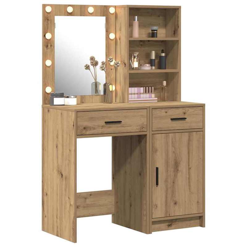 Kaptafelset – Make-uptafel – Schminktisch – Vanity – Beautytafel – Eikenkleur – Compact Formaat 50x41x135 cm – Hoogwaardig Houtmateriaal