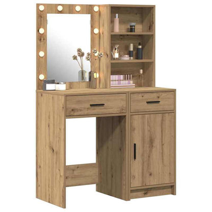 Kaptafelset – Make-uptafel – Schminktisch – Vanity – Beautytafel – Eikenkleur – Compact Formaat 50x41x135 cm – Hoogwaardig Houtmateriaal