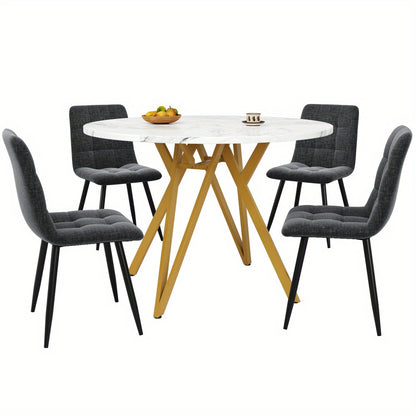 Eettafelset – Eetkamerset – Keukentafelset – Zitgroep – Meubelset – Ronde MDF Tafel – Gouden Metalen Poten