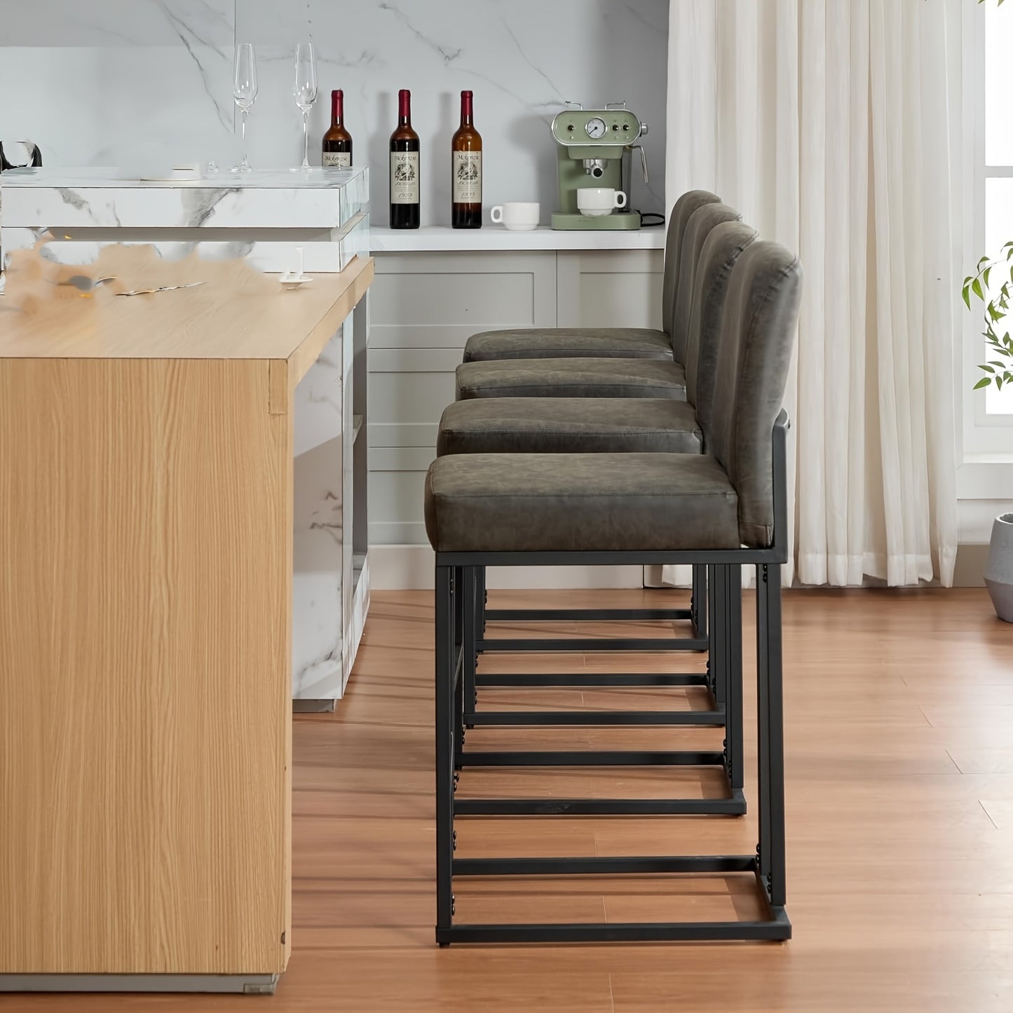 Krukken – Barkrukken – Stoelen – Zitkrukken – Keukenkrukken – Zithoogte 60,96 cm – Met Rugleuning en Metalen Frame