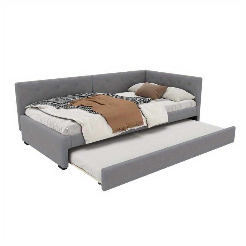 Daybed – Slaapbank – Uittrekbed – Logeerbed – Eenpersoonsbed – Minimalistisch Design – Uittrekbaar Bed 90x200 cm – Stevig Kunststof Frame Grijs