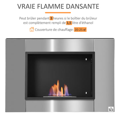 Bio-ethanol Haard – Bio-ethanol Wandhaard – Inbouwhaard – Sfeerhaard – Tafelhaard – Roestvrij Staal – 1,5 L Brander Met 3 Uur Brandtijd – Voor Ruimtes Tot 30 m²