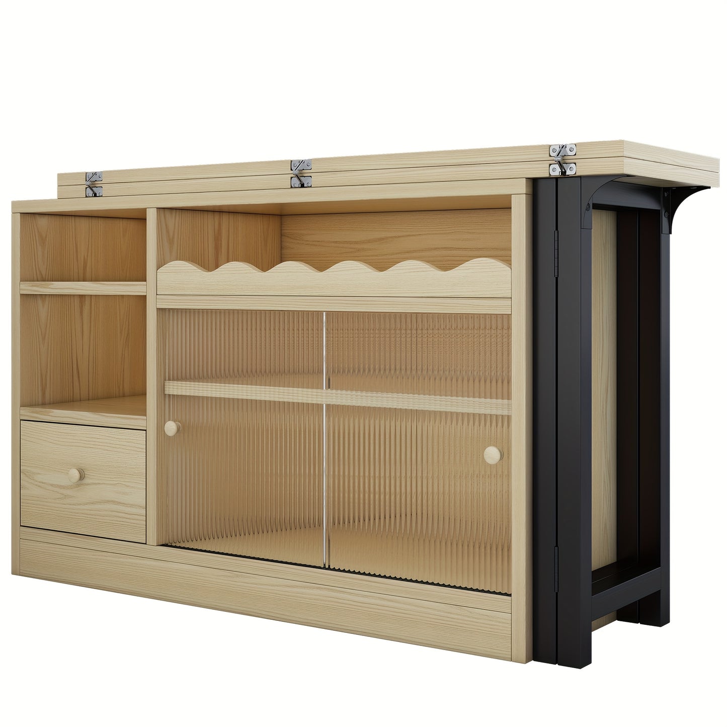 Uitklaptafel – Klaptafel – Vouwtafel – Eettafel – Uitschuifbare Tafel – 360° Draaibaar – Ruimtebesparend Met Opbergruimte – Stevig Metalen Frame – Natuurlijk Houtkleur & Zwart