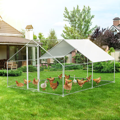 Buitenren Kippenren Konijnenren Dierenren Hokken – 300x600x200 cm – Gegalvaniseerd Stalen Frame – Weerbestendig Met PE-Zonwering