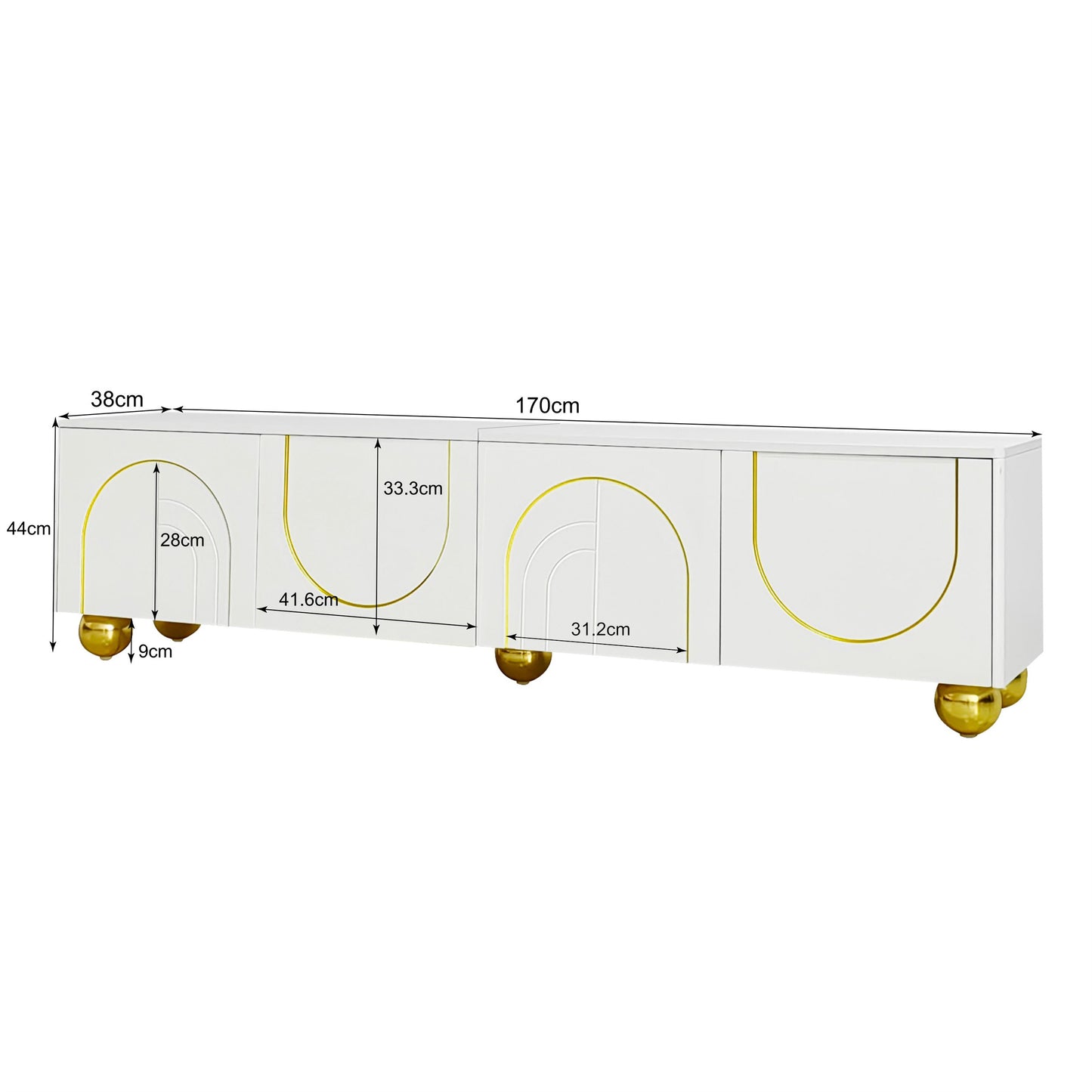 TV Meubel – Lowboard – TV Kast – Sideboard – Mediameubel – Wit Goud – Push-Open Deuren – 170x38x44 cm