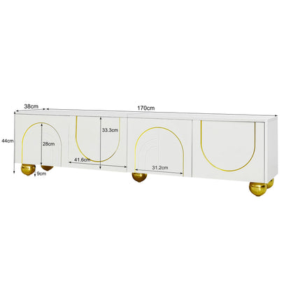 TV Meubel – Lowboard – TV Kast – Sideboard – Mediameubel – Wit Goud – Push-Open Deuren – 170x38x44 cm