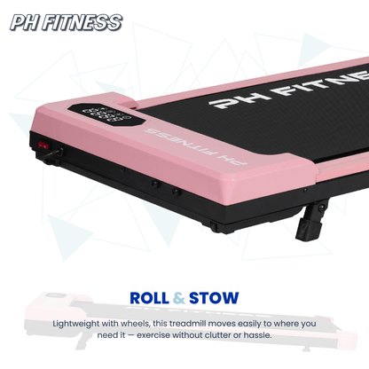 Loopband – Wandelloper – Fitnessband – Loopmat – Looptrainer – Compact Ontwerp – Stil 1,3PK Motor – Bluetooth & Draadloze Afstandsbediening – Roze Variant
