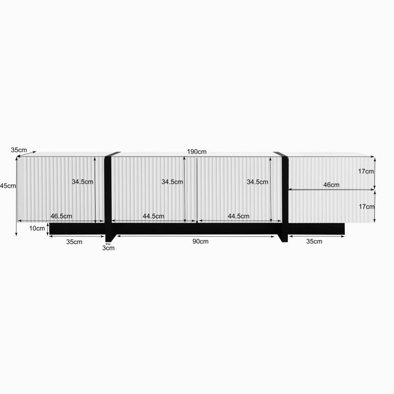 TV-kast – TV-meubel – Entertainmentmeubel – Mediameubel – Zwart-wit TV-meubel – 190 cm breed – Softclose deuren – MDF en spaanplaat