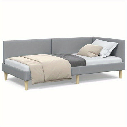 Hoekbankbed – Slaapbank – Bedbank – Loungesofa – Bedbank Hoek – Lichtgrijs – Massief Hout & Metaal – 90x190 cm – Ruimtebesparend & Eenvoudig in Elkaar Te Zetten