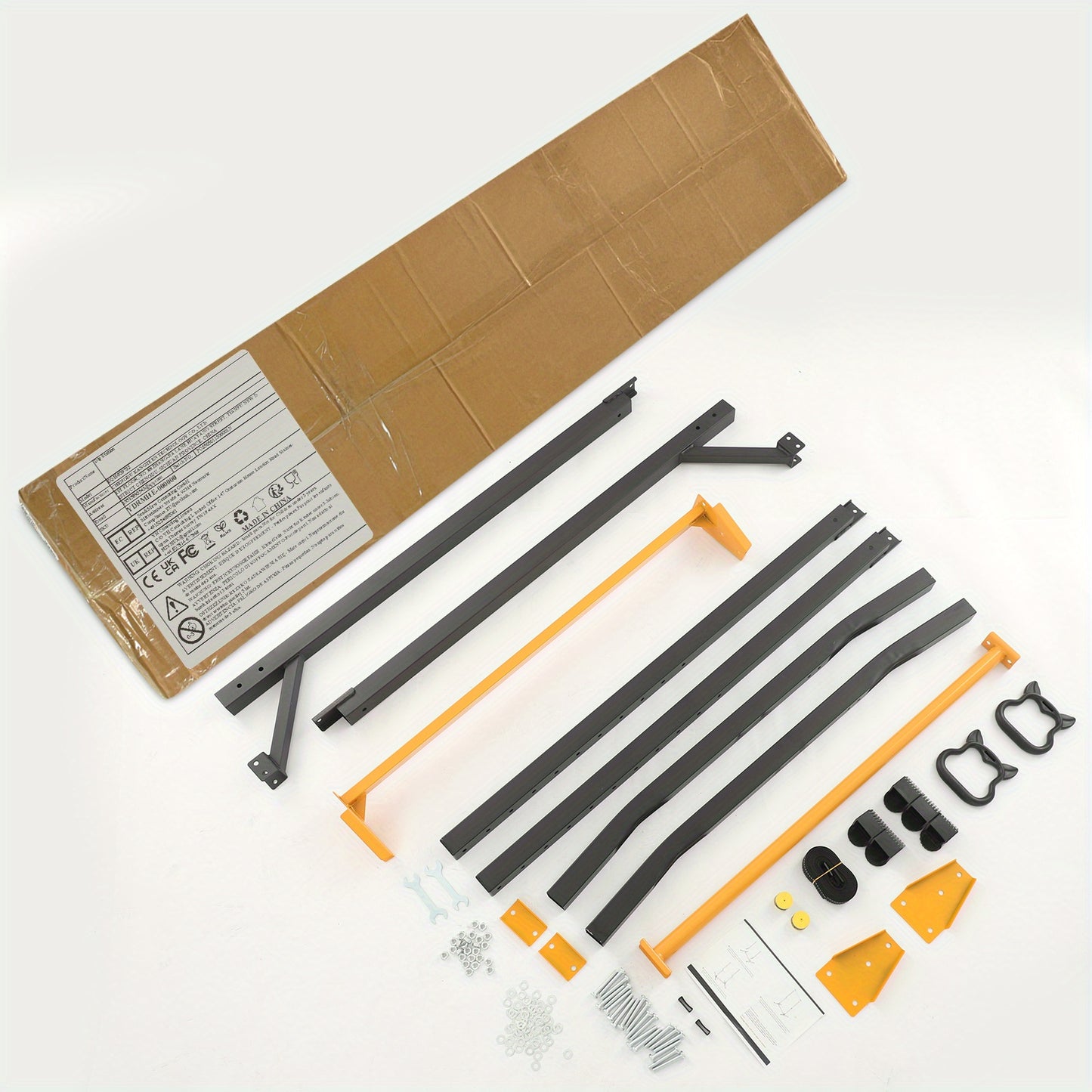 Pull-Up Station – Rekstok – Optrekstang – Fitnessstation – Trainingsrek – Zwart+Geel – Verstelbare Hoogte Tot 215 cm – Duurzaam Koolstofstaal