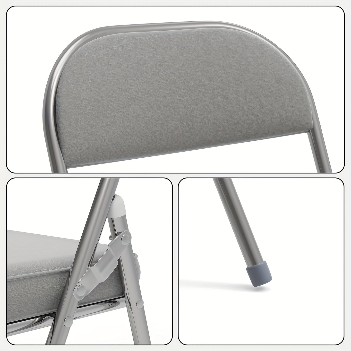 Set of 4 metal folding chairs upholstered in leather, indoor folding chairs, comfortable PU folding chair, foldable, space-saving, for parties picnics, Grey