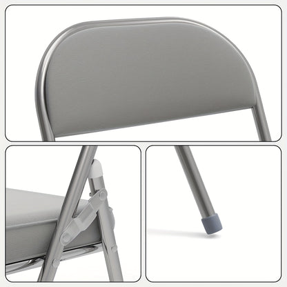 Set of 4 metal folding chairs upholstered in leather, indoor folding chairs, comfortable PU folding chair, foldable, space-saving, for parties picnics, Grey