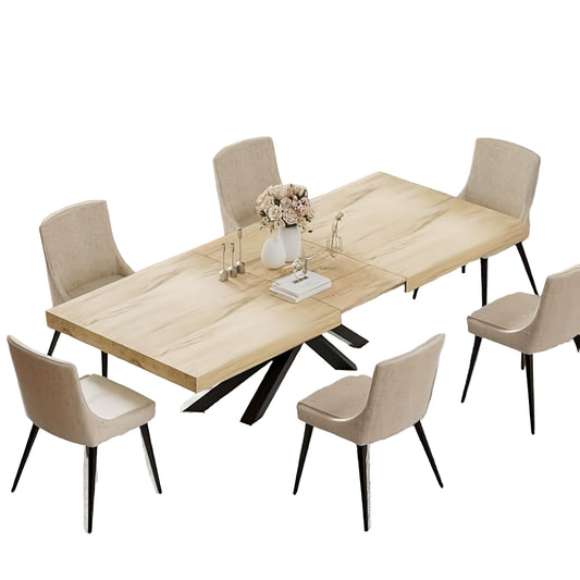 Uitklapbare Eettafel – Uitschuifbare Tafel – Opklapbare Eettafel – Verlengbare Keukentafel – Industriële Eettafel – Geel Industrieel Design – 120-150 cm Met Metaal X-Poot