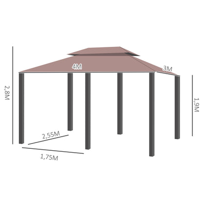 Tuinpaviljoen – Tuinkamer – Prieel – Gazebo – Overkapping – Chocoladebruin – Dubbel Dak Met Ventilatie – 3x4 Meter Stevig Epoxystaal Frame