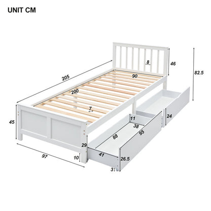 Eenpersoonsbed – Eenpersoonsbedden – Jeugdbed – Volwassenenbed – Bed met Opbergladen – Grenenhouten Frame – Geschikt voor Matras 90x200 cm