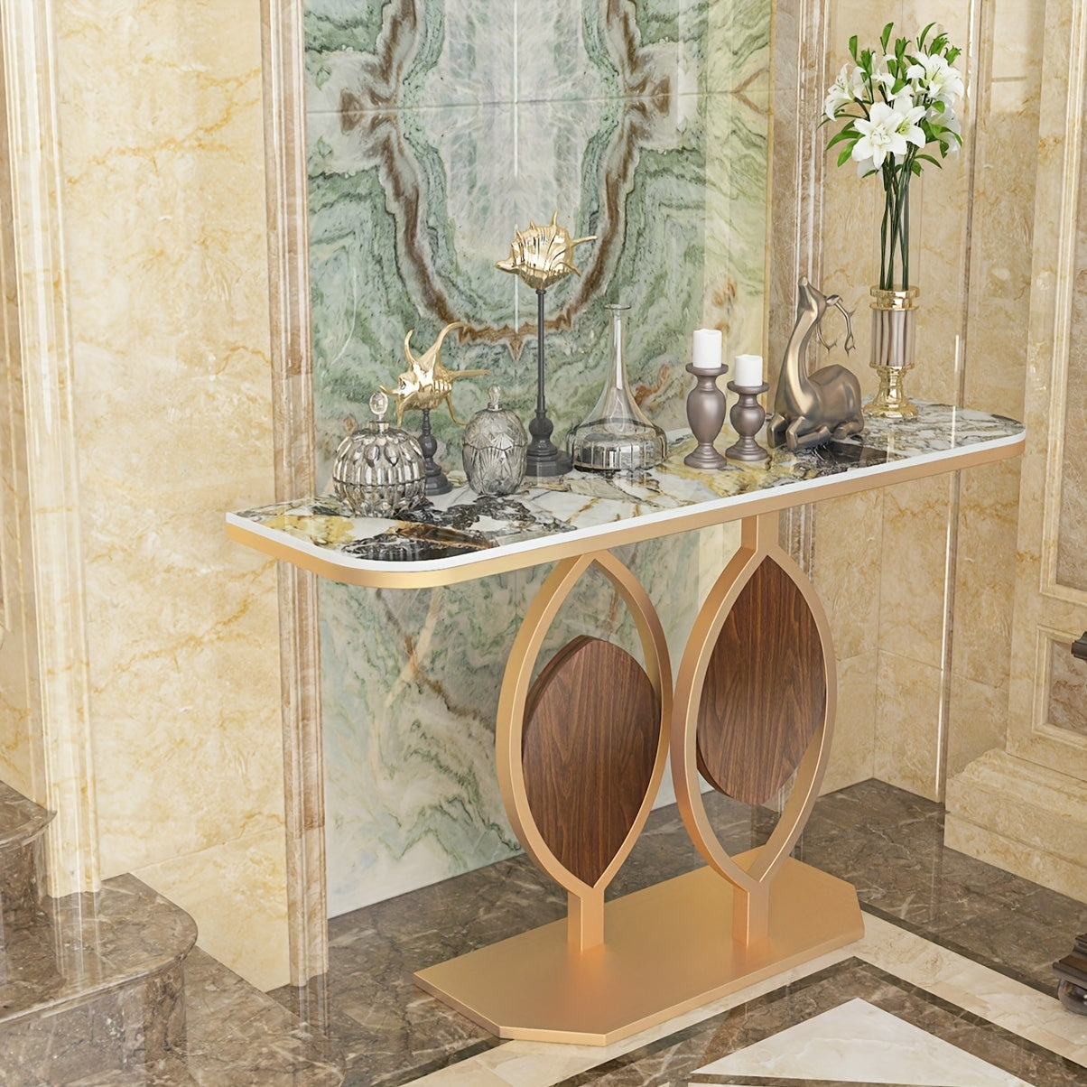 Sidetable – Consoletafel – Haltafel – Wandtafel – Entree Meubel – Luxe Sintered Stone Blad – Kras- en Hittebestendig – Gouden Zelfstabiliserend Metaalframe – Draagvermogen 99,79 kg