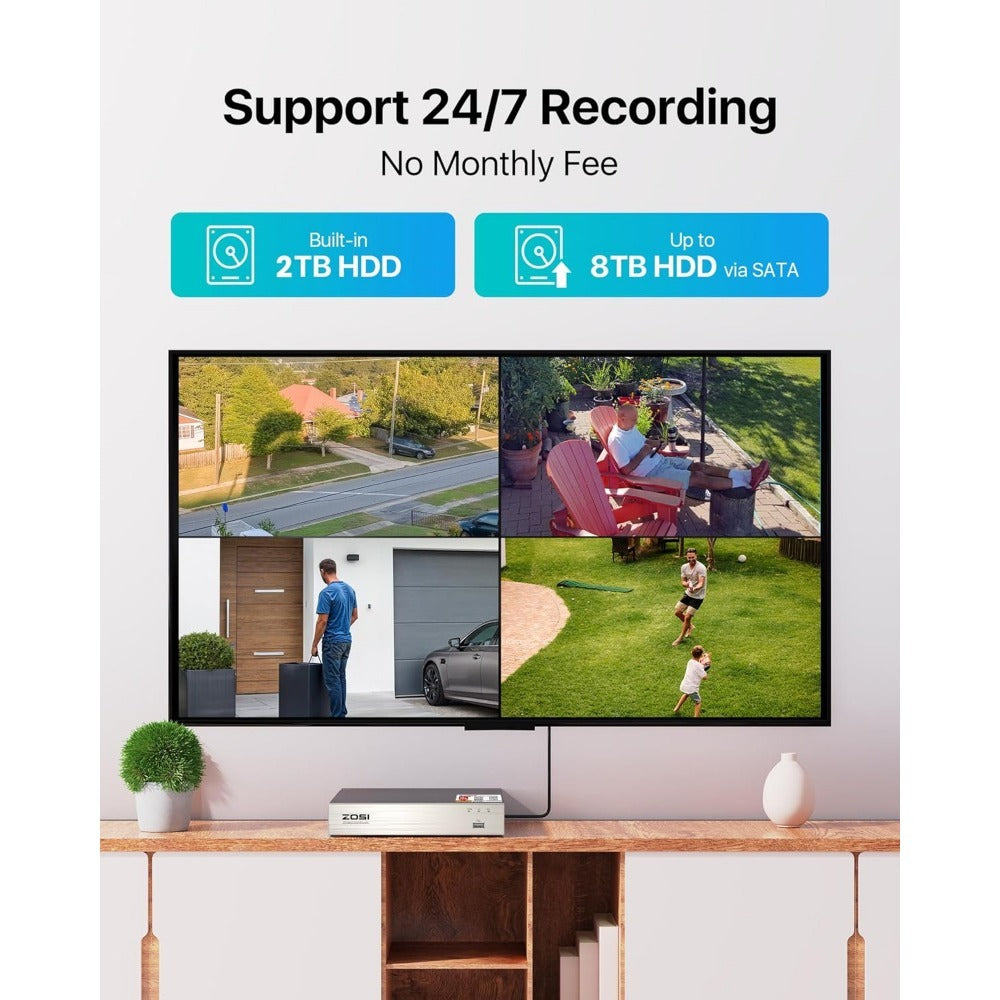 8-Kanaals Beveiligings-DVR – Security Recorder – Video-opnamesysteem – Surveillance Recorder – Toezicht DVR – 2TB HDD Opslag – Bewegingsdetectie Met Pushmeldingen