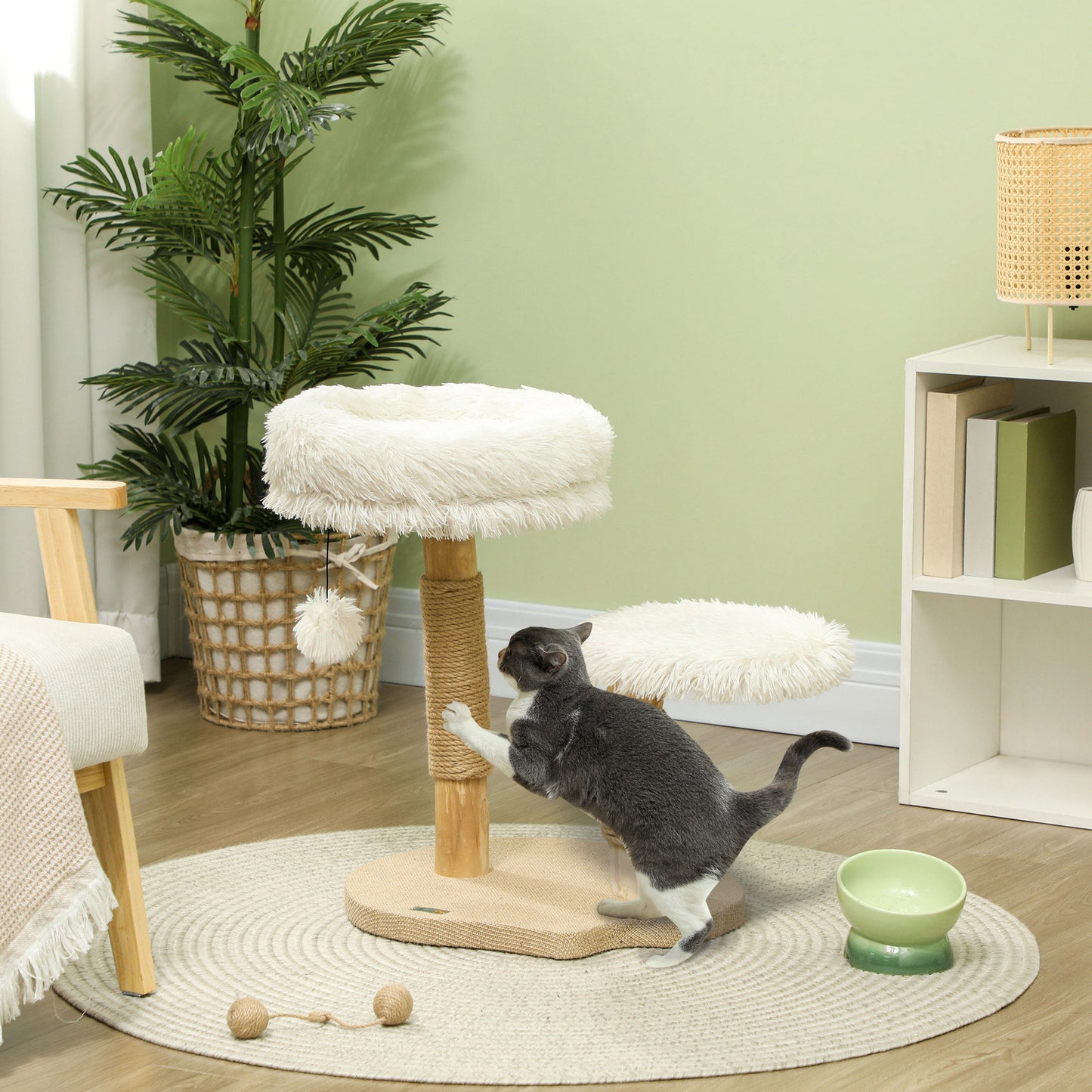 Krabpaal – Kattenboom – Katzenkratzbaum – Krabmeubel – Kattenmeubel – Wit – Met Zacht Wasbaar Kattenbed – Stevige Houten Constructie