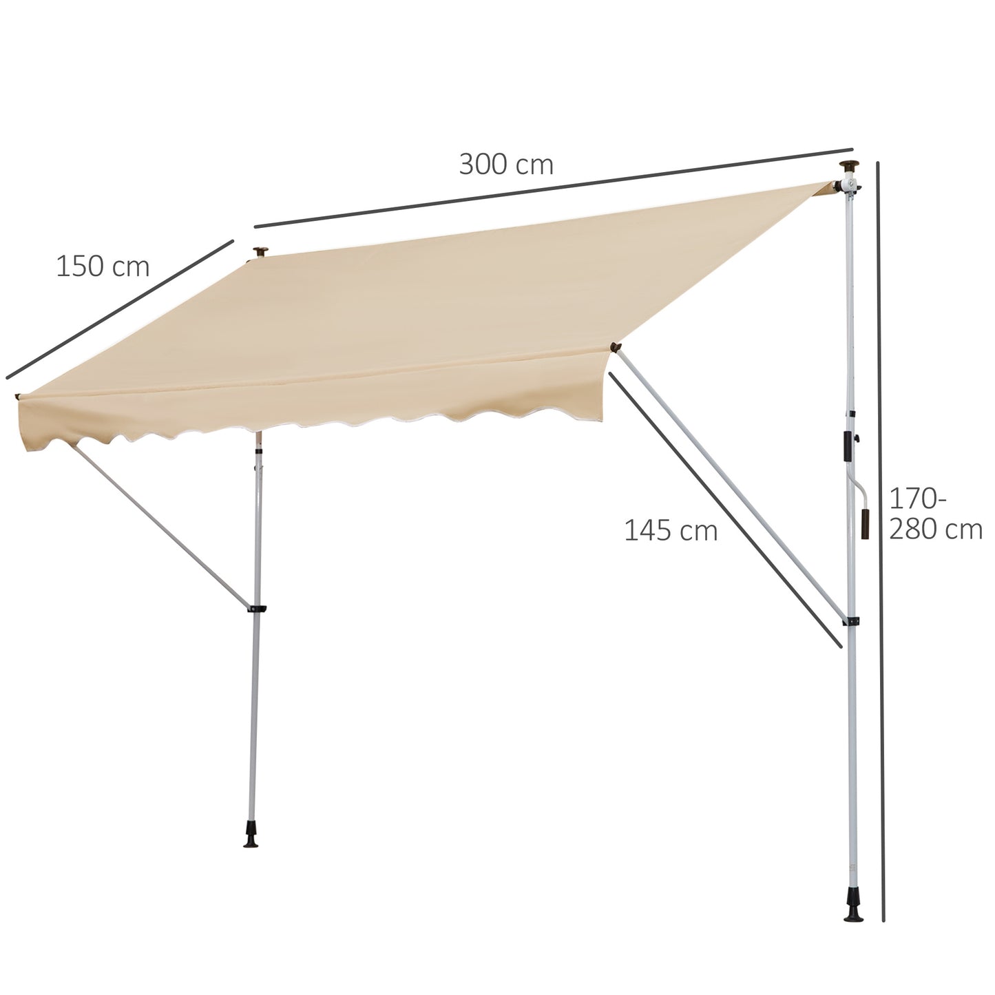 Uitschuifbare Zonwering – Zonnescherm – Markies – Terrasoverkapping – Luifel – Verstelbare Hoogte – Aluminium Frame – Beige Polyester – Anti-UV – Muurloos Montagesysteem