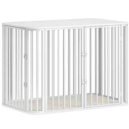 Hondenbench – Hondenkooi – Hondenhok – Hondenrek – Hondenkrat – Wit – Stevig Houten Frame – Afneembaar Wasbaar Kussen
