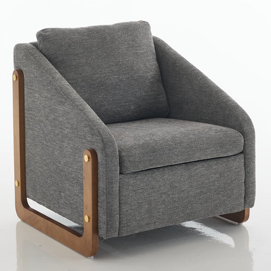 Modern Armchair with Wooden Armrests & Back Cushion - Chenille Fabric Lounge Chair, 73, 5x73, 5x73, 5cm, Mixed Colors, Easy Assembly, No Power Needed for Living Room, Bedroom, Office - Decorative Accent Chair, Chair for Livin