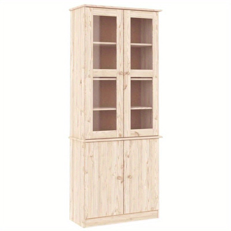 Vitrinekast – Vitrinekastje – Glaskast – Displaykast – Toonbankkast – Massief Dennenhout – Warme Bruine Kleur – 186,5x77x35 cm Compact Ontwerp
