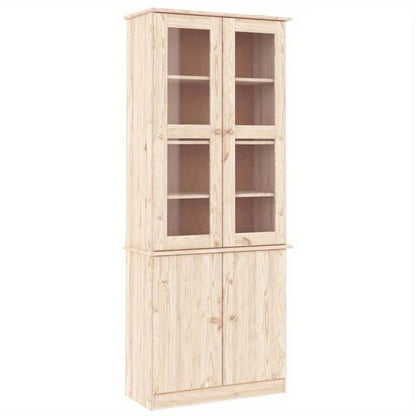 Vitrinekast – Vitrinekastje – Glaskast – Displaykast – Toonbankkast – Massief Dennenhout – Warme Bruine Kleur – 186,5x77x35 cm Compact Ontwerp