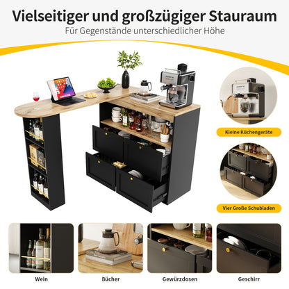Barstoel – Barkruk – Eetstoel – Barkrukje – Stoel – Zwarte Houten Barstoel – 360° Draaibaar Tafelblad – 4 Laden & Open Planken
