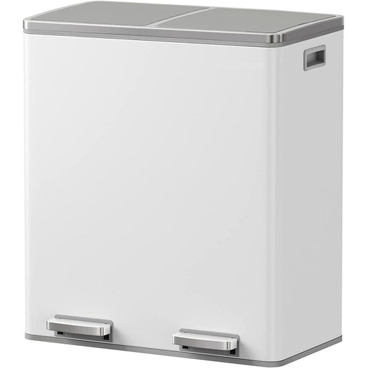 Afvalbak pedaalemmer – prullenbak – vuilnisbak – afvalcontainer – afvalemmer – 2x30L inhoud – RVS met softclose deksel – wit