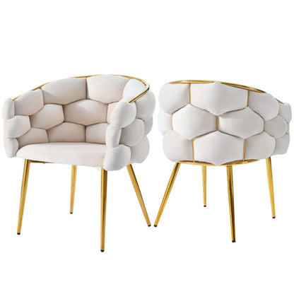 Accentstoelen – Eetkamerstoelen – Fauteuils – Woonkamerstoelen – Bureau Stoelen – Set Van 2 – Beige Bouclé Stof – Gouden Metalen Poten – Geen Montage Nodig – Gemakkelijk Schoon Te Maken