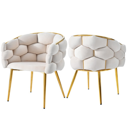 Accentstoelen – Eetkamerstoelen – Fauteuils – Woonkamerstoelen – Bureau Stoelen – Set Van 2 – Beige Bouclé Stof – Gouden Metalen Poten – Geen Montage Nodig – Gemakkelijk Schoon Te Maken