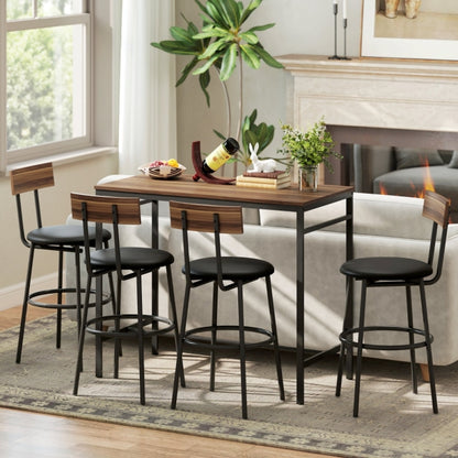 Industriële Meubelset – 5-delige Eettafelset – Bartafel Met Stoelen – Keukenmeubilair – Horecameubel – Natuurlijk Kleur – Compact Ontwerp – Stevig Metaal