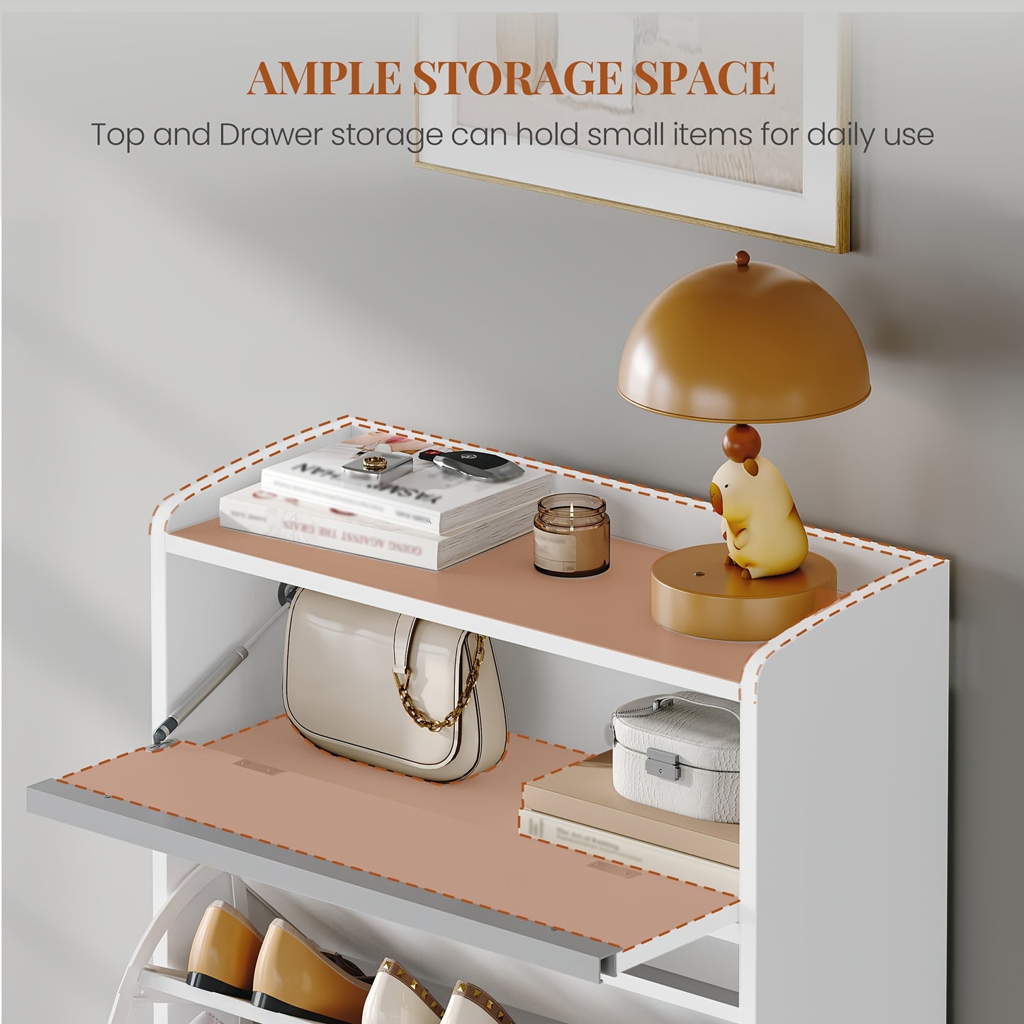 Shoe Cabinet with 3 Drop-down Doors, Shoe Storage Unit, Narrow Shoe Chest with 1 Drop-down Shelf, for 12-18 Pairs Of Shoes, Adjustable Shelves, for Hallways, Entryways, 60 X 24 X 145cm, White - QUORE
