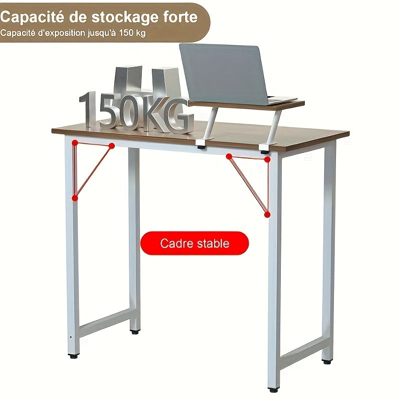 1pc Extra-Small Space-Saving Modern Nordic Home Office Desk with Monitor Mount - Compact 40cm Wide, 80cm Deep & 75cm Tall, Slim Desktop Fits 27-inch Monitor & Laptop, Sturdy A-Frame Legs, White/Black/Tan Color Options, Minima
